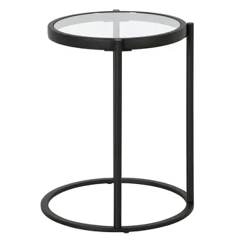 20" Black And Clear Glass And Steel Round End Table