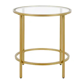 22" Brass And Clear Glass And Steel Round End Table