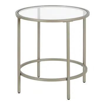22" Silver And Clear Glass And Steel Round End Table
