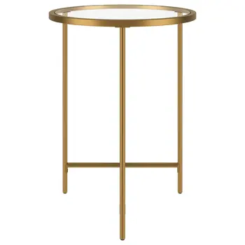 24" Gold And Clear Glass And Steel Round End Table