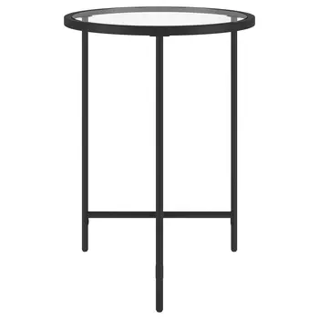 24" Black And Clear Glass And Steel Round End Table