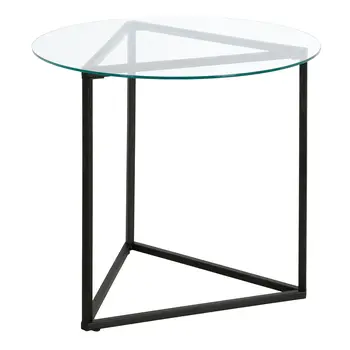 22" Black And Clear Glass And Steel Round End Table