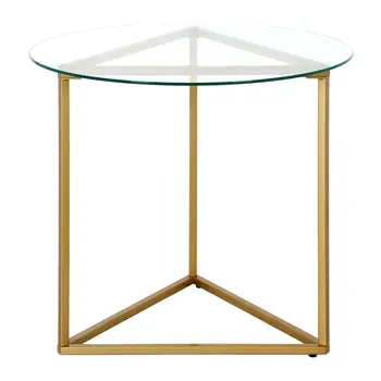 22" Brass And Clear Glass And Steel Round End Table