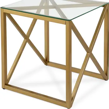 22" Brass And Clear Glass And Steel Square End Table