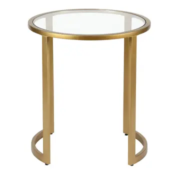 22" Brass And Clear Glass And Steel Round End Table