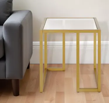 22" Brass And Clear Glass And Steel Square End Table
