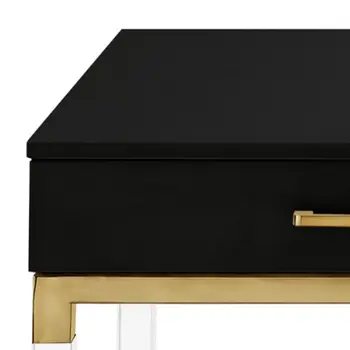 47" Black Gold And Clear Wood Acrylic And Steel Coffee Table