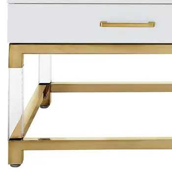 47" White Gold And Clear Wood Acrylic And Steel Coffee Table