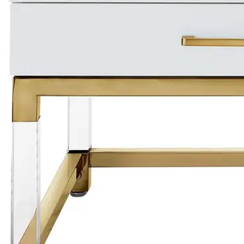 47" White Gold And Clear Wood Acrylic And Steel Coffee Table