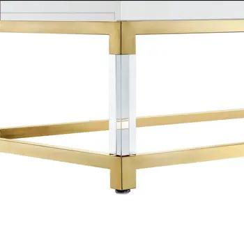 47" White Gold And Clear Wood Acrylic And Steel Coffee Table
