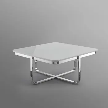 35" Light Gray And Silver Metallic Wood And Stainless Steel Square Coffee Table