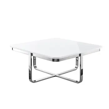 35" White And Silver Metallic Stainless Steel Square Coffee Table