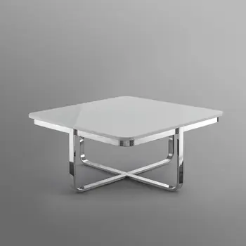 35" White And Silver Metallic Stainless Steel Square Coffee Table
