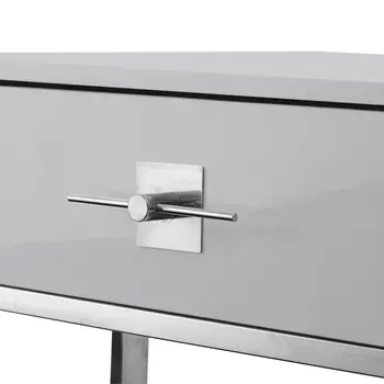 47" Light Gray And Silver Metallic Stainless Steel Coffee Table With Two Drawers