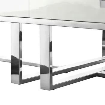 47" White And Silver Metallic Wood And Stainless Steel Coffee Table