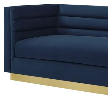 84" Navy Blue Velvet Sofa With Legs