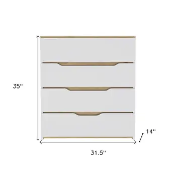 32" White and Natural Four Drawer Dresser