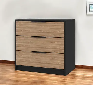 28" Natural and Black Three Drawer Dresser