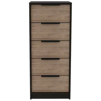 18" Brown and Black Five Drawer Standard Chest