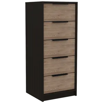 18" Brown and Black Five Drawer Standard Chest