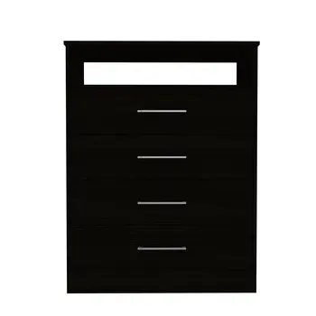 31" Black Four Drawer Dresser With Open Shelf