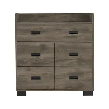 34" Dark Brown Five Drawer Dresser