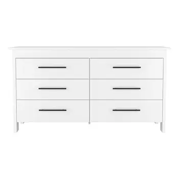 59" White Six Drawer Double Dresser