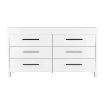 59" White Six Drawer Double Dresser