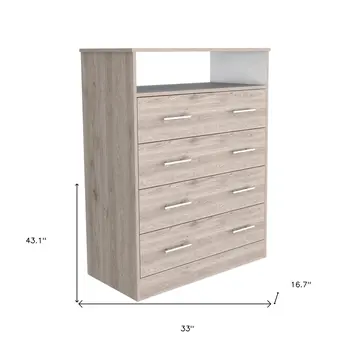 33" Light Gray Four Drawer Standard Chest With Open Shelf