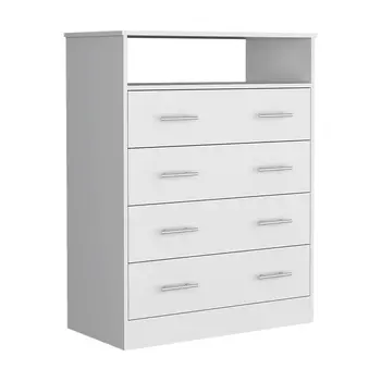 33" White Four Drawer Standard Chest With Open Shelf