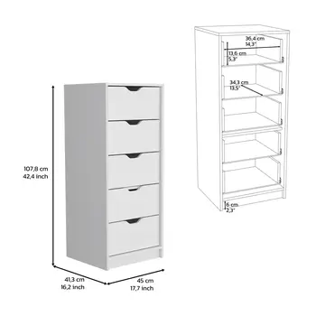 18" White Five Drawer Standard Chest