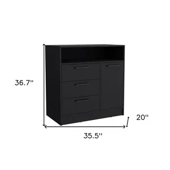 36" Black Three Drawer Combo Dresser With Open Shelf