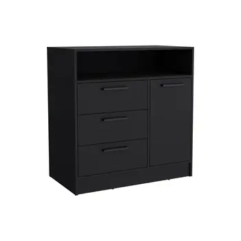 36" Black Three Drawer Combo Dresser With Open Shelf