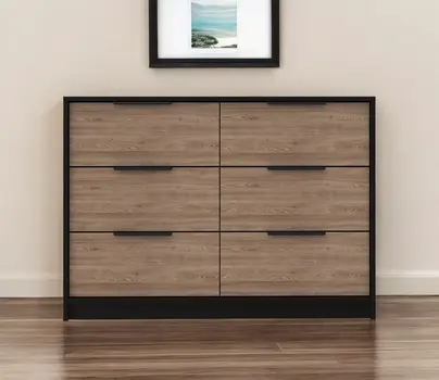 42" Brown and Black Six Drawer Double Dresser