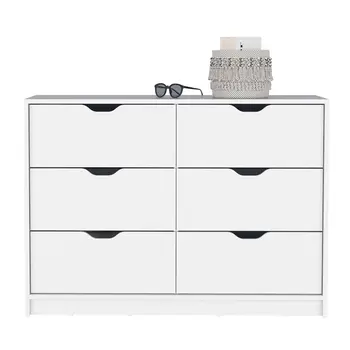 42" White Six Drawer Double Dresser
