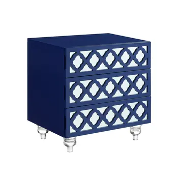 24" Navy Blue and Clear Wood and Acrylic End Table With Three Drawers