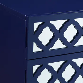 24" Navy Blue and Clear Wood and Acrylic End Table With Three Drawers