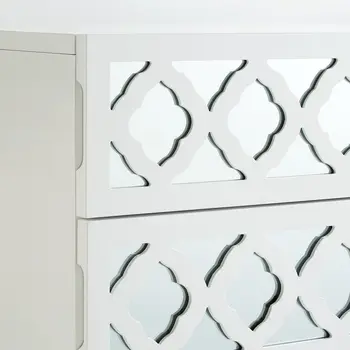 24" Clear And White Wood Mirrored End Table With Three Drawers