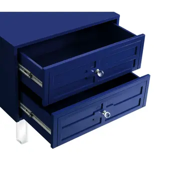 24" Navy Blue And Clear Wood And Acrylic End Table With Two Drawers