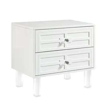 24" White and Clear Wood and Acrylic End Table With Two Drawers