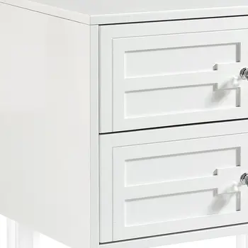 24" White and Clear Wood and Acrylic End Table With Two Drawers