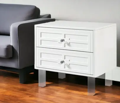 24" White and Clear Wood and Acrylic End Table With Two Drawers
