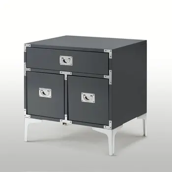 24" Dark Gray And Silver Wood And Metal End Table With Drawer