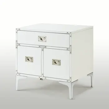 24" White and Silver Wood and Metal End Table With Drawer And Shelf