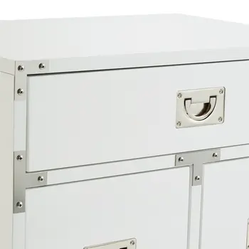 24" White and Silver Wood and Metal End Table With Drawer And Shelf