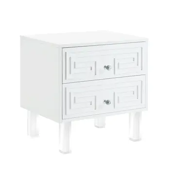 24" White And Clear Wood And Acrylic End Table With Two Drawers