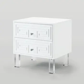24" White And Clear Wood And Acrylic End Table With Two Drawers