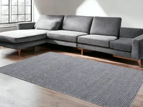 8' X 10' Gray and Silver Striped Hand Woven Non Skid Area Rug