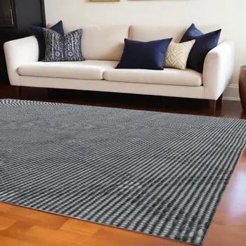 8' X 10' Gray and Ivory Geometric Hand Woven Non Skid Area Rug