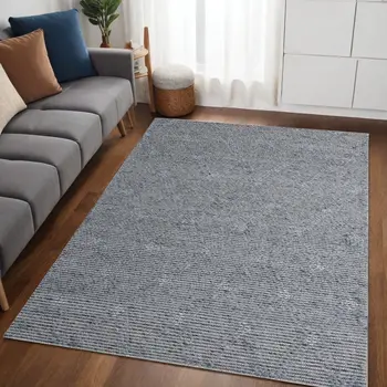 5' X 8' Blue and Ivory Geometric Hand Woven Non Skid Area Rug